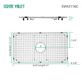 Serene Valley Sink Bottom Grid 21" X 15-1/2", Centered Drain with Corner Radius 3/8", Sink Protector SVH2116C