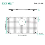 Serene Valley Sink Bottom Grid 26" X 13", Rear Drain with Corner Radius 3/8", Sink Protector SVH2613R