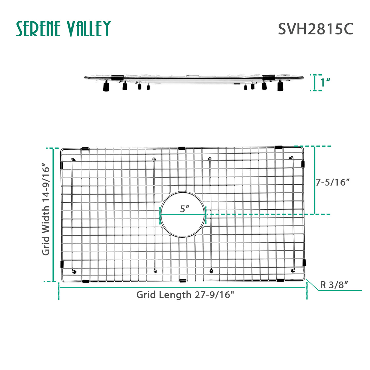 Serene Valley Sink Bottom Grid 27-9/16" X 14-7/16", Centered Drain with Corner Radius 3/8", Sink Protector SVH2815C