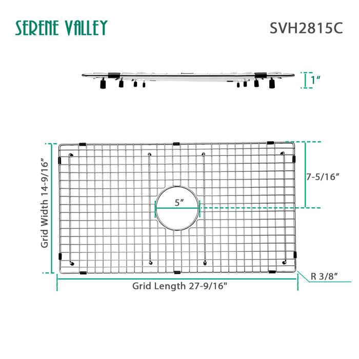 Serene Valley Sink Bottom Grid 27-9/16" X 14-7/16", Centered Drain with Corner Radius 3/8", Sink Protector SVH2815C