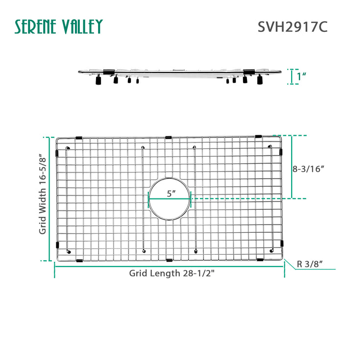 Serene Valley Sink Bottom Grid 28-1/2" X 16-5/8",  Centered Drain with Corner Radius 3/8", Sink Protector SVH2917C