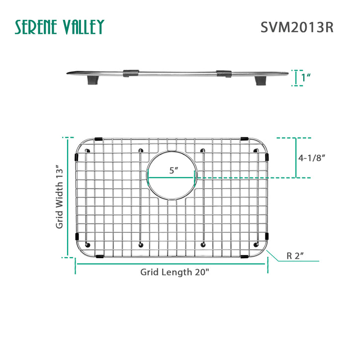 Serene Valley Sink Bottom Grid 20" X 13", Rear Drain with Corner Radius 2", Sink Protector SVM2013R