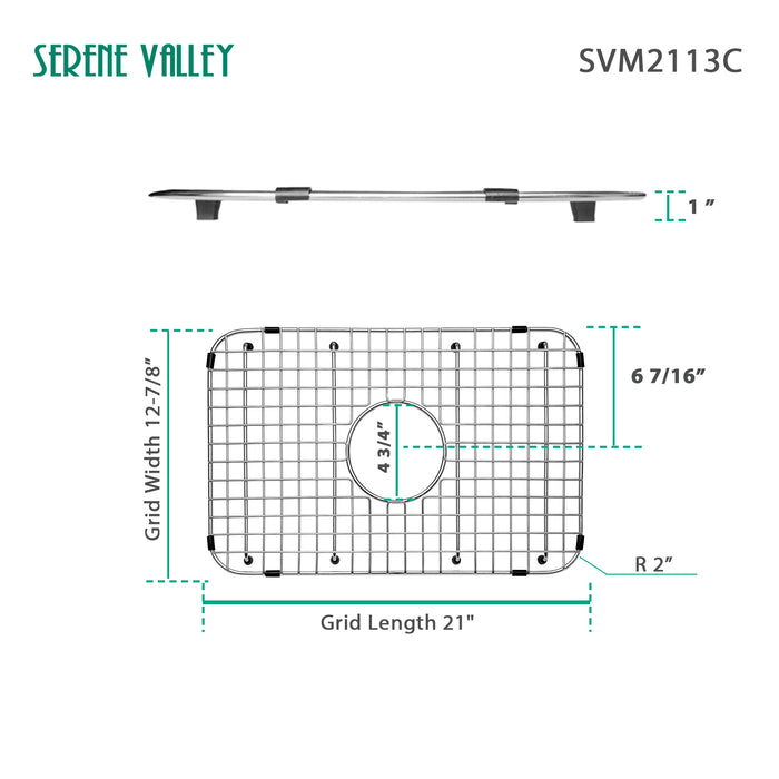 Serene Valley Sink Bottom Grid 21" x 12-7/8", Centered Drain with Corner Radius 2", SVM2113C