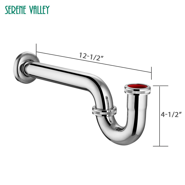 Serene Valley Bathroom Sink P-Trap with Flange, Solid Brass Structure in Chrome, SVPT100CH