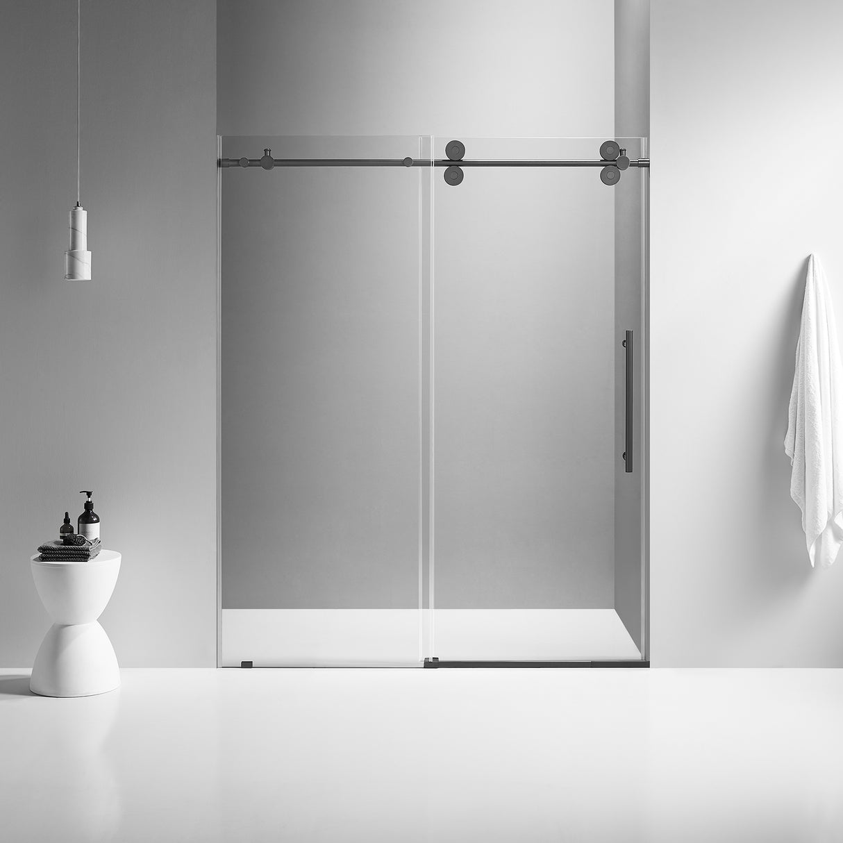 Serene Valley SVSD5001-4874MB Big Roller Frameless Sliding Shower Door - Superclear 3/8" Tempered Glass - 304 Stainless Steel Hardware in Matte Black 44"- 48"W x 74"H