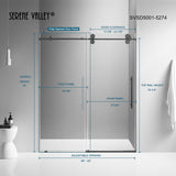 Serene Valley SVSD5001-5274MB Big Roller Frameless Sliding Shower Door - Superclear 3/8" Tempered Glass - 304 Stainless Steel Hardware in Matte Black 48"- 52"W x 74"H