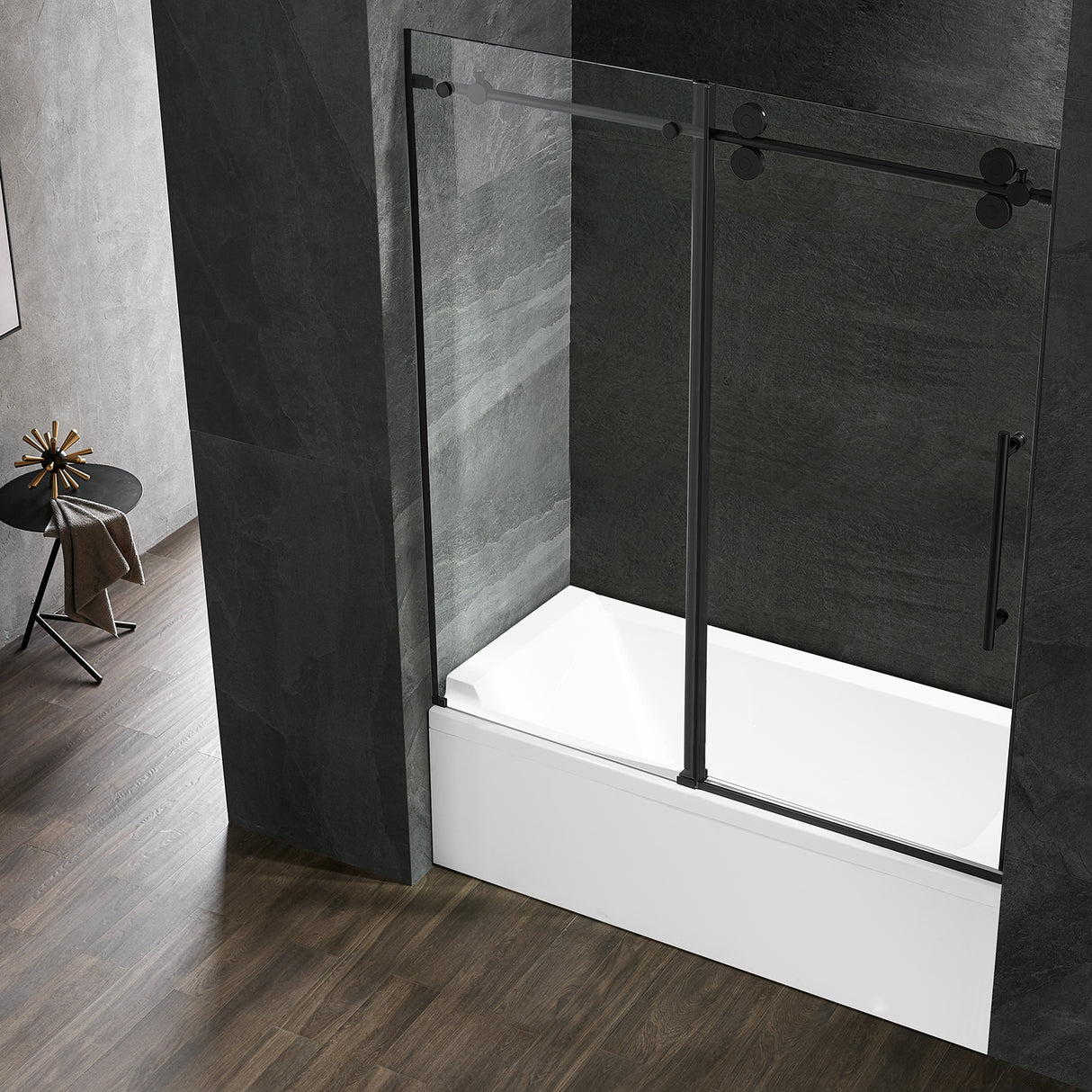 Serene Valley SVSD5001-6066MB Big Roller Frameless Sliding Shower Door - Superclear 3/8" Tempered Glass - 304 Stainless Steel Hardware in Matte Black 56"- 60"W x 66"H