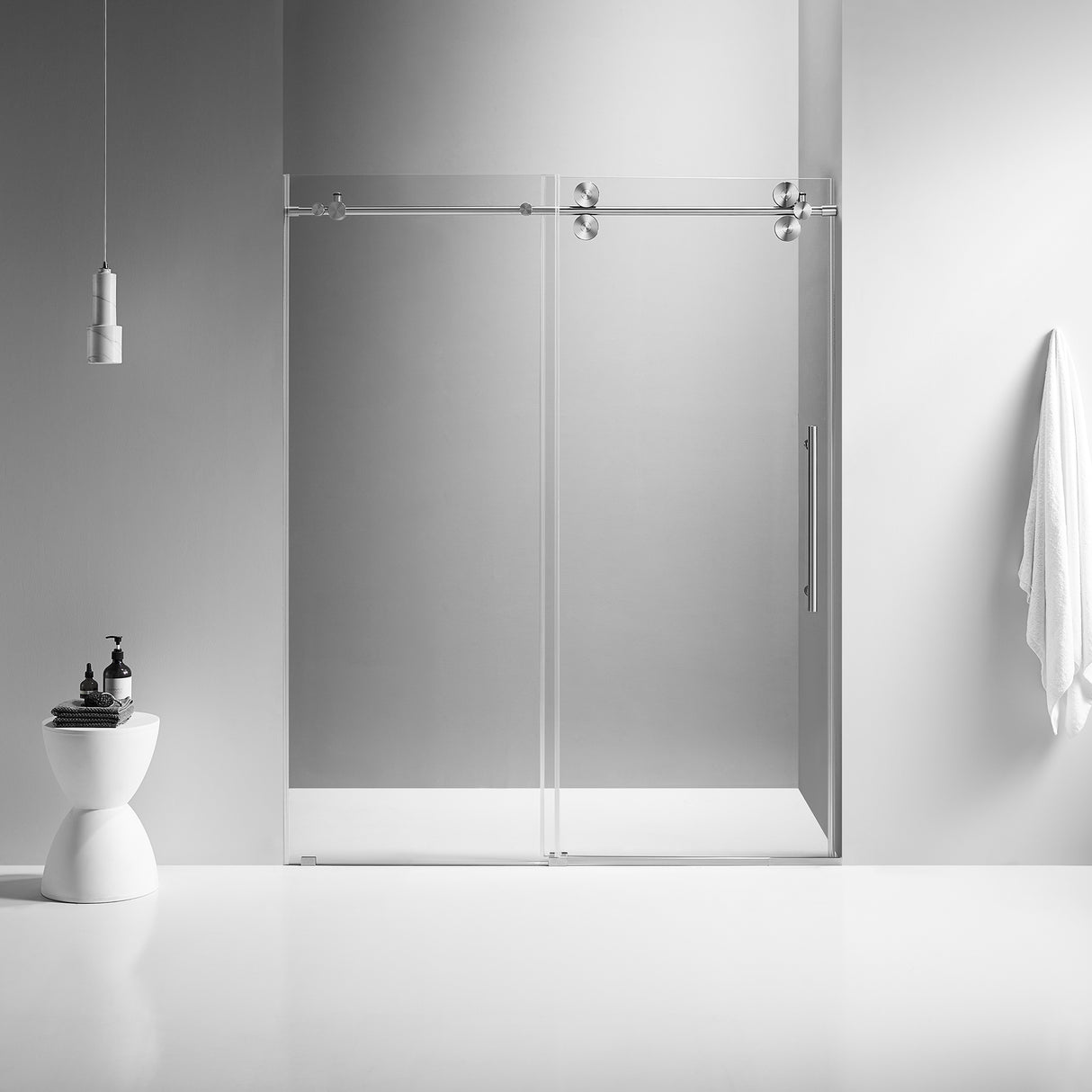 Serene Valley SVSD5001-6074BN Big Roller Frameless Sliding Shower Door - Superclear 3/8" Tempered Glass - 304 Stainless Steel Hardware in Brushed Nickel 56"- 60"W x 74"H