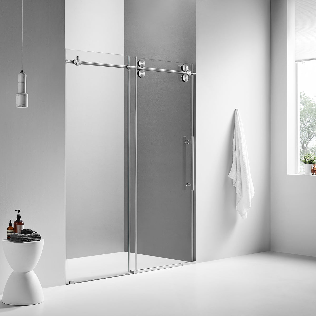 VTI 60 W X 36 D X 72 H Frameless Sliding Shower Enclosure With 3/8  Clear Tempered Glass, Brushed Nickel