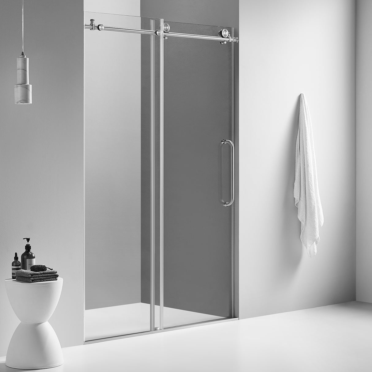 Serene Valley SVSD5002-6076BN Big Roller Frameless Sliding Shower Door - Superclear 3/8" Tempered Glass - 304 Stainless Steel Hardware in Brushed Nickel 56"- 60"W x 76"H