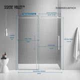 Serene Valley Square Rail Frameless Sliding Shower Door SVSD5003-6074CH, Easy-Clean Coating 3/8" Tempered Glass - 304 Stainless Steel Hardware in Chrome 56"- 60"W x 74"H