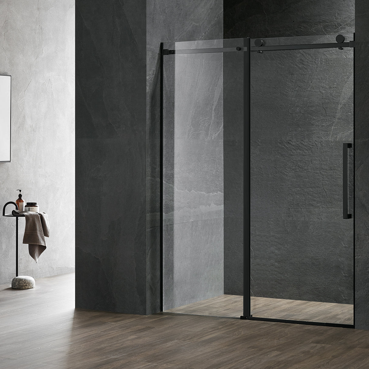 Serene Valley Square Rail Frameless Sliding Shower Door SVSD5003-6074MB, Easy-Clean Coating 3/8" Tempered Glass - 304 Stainless Steel Hardware in Matte Black 56"- 60"W x 74"H