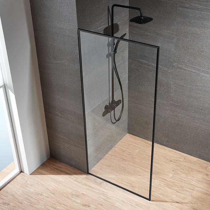 Serene Valley Stand-Alone Shower Screen SVSD5008-3474MB, 3/8" Tempered Glass with Easy-Clean Coating, Premium 304 Stainless Steel Construction with Reversible Installation, Matte Black Finish