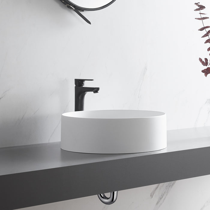Countertop Bathroom Sink,  Solid Surface Material, 18" Round Size in Classic Matte White， SVTS701-18WH