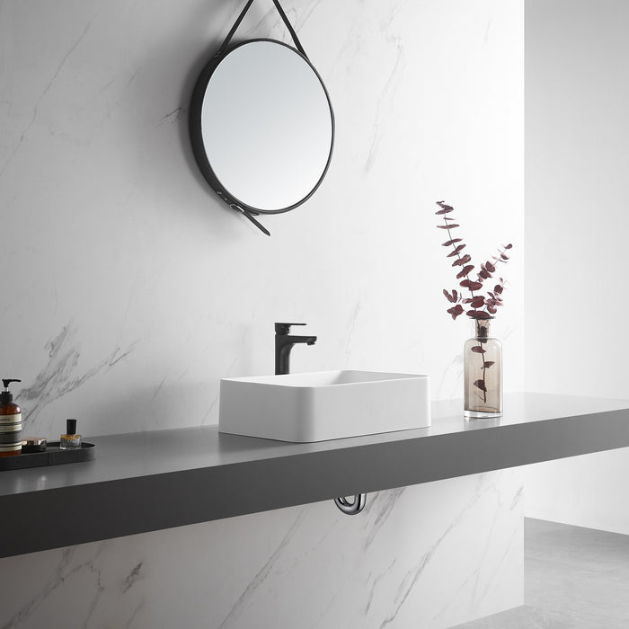 Countertop Bathroom Sink,  Solid Surface Material, 20X14" with Single Faucet Hole in Matte White， SVTS702-2014WH