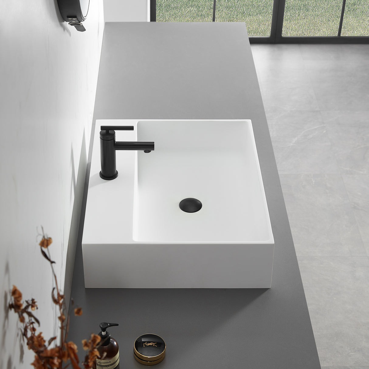 Bathroom sink, Wall-Mount or Countertop Install, 24" Solid Surface in Matte White with Single Faucet Hole， SVWS601-26WH