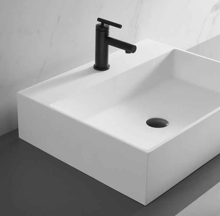 Bathroom sink, Wall-Mount or Countertop Install, 24" Solid Surface in Matte White with Single Faucet Hole， SVWS601-26WH