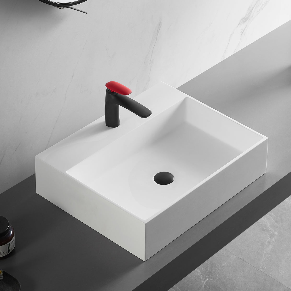 Bathroom sink, Wall-Mount or Countertop Install, 24" Solid Surface in Matte White with Single Faucet Hole， SVWS601-26WH