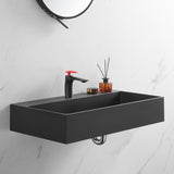 Bathroom sink, Wall-Mount or Countertop Install, 32" Composite Material in Matte Black with Single Faucet Hole， SVWS601-32BK