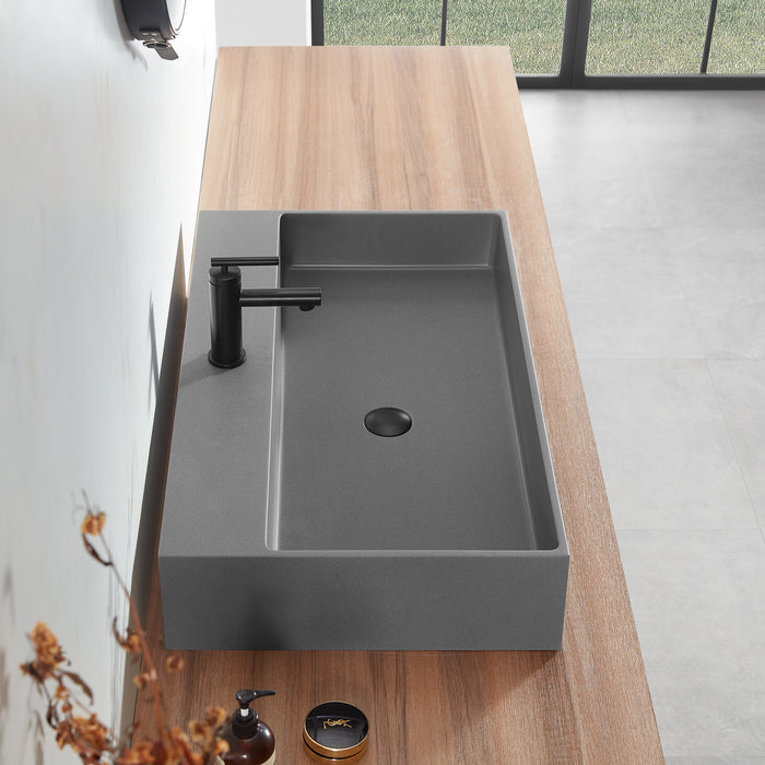 Bathroom sink, Wall-Mount or Countertop Install, 32" Composite Material in Matte Gray with Single Faucet Hole， SVWS601-32GR