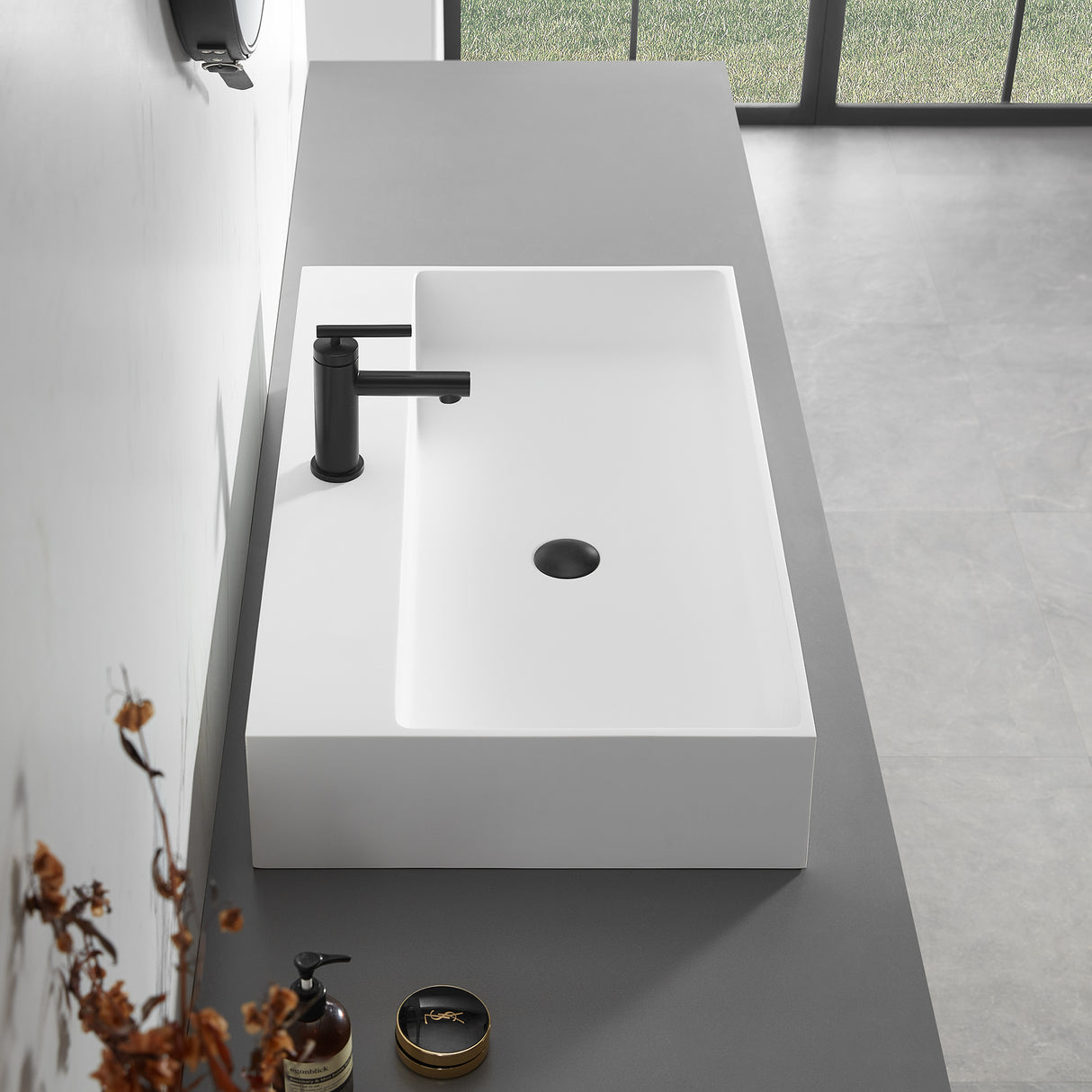 Bathroom sink, Wall-Mount or Countertop Install, 32" Solid Surface in Matte White with Single Faucet Hole， SVWS601-32WH