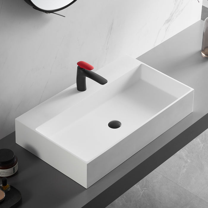 Bathroom sink, Wall-Mount or Countertop Install, 32" Solid Surface in Matte White with Single Faucet Hole， SVWS601-32WH