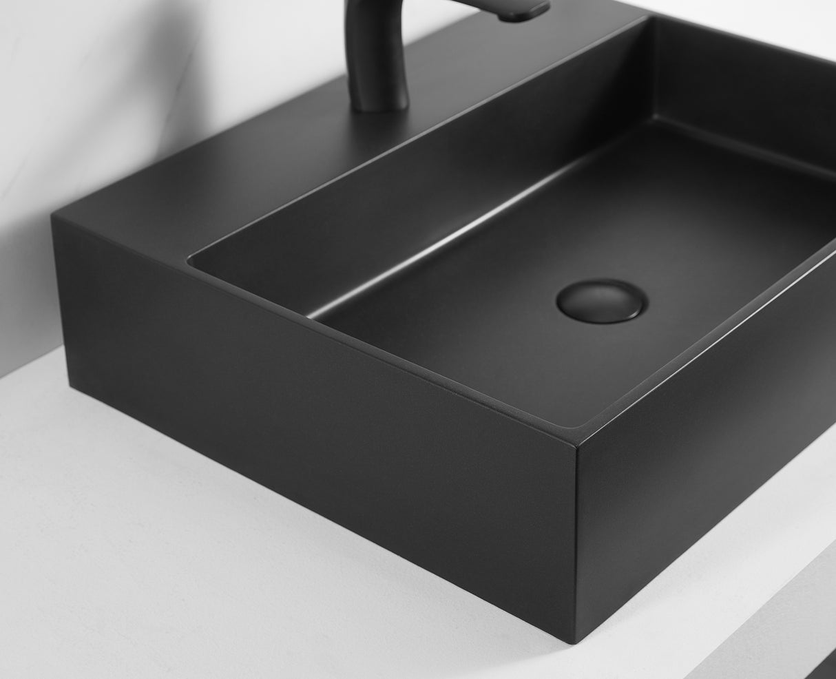 Bathroom sink, Wall-Mount or Countertop Install, 40" Composite Material in Matte Black with Single Faucet Hole， SVWS601-40BK