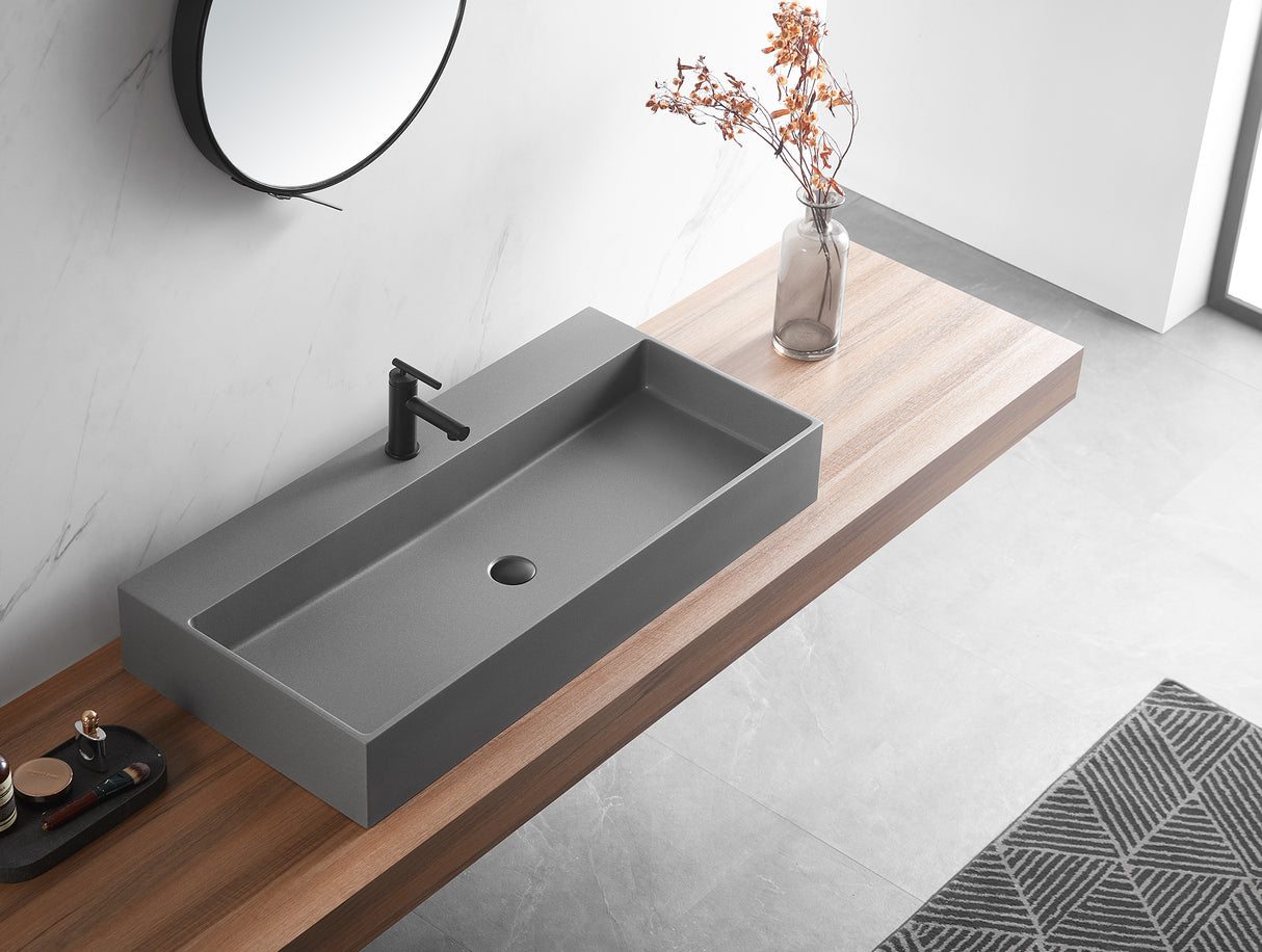 Bathroom sink, Wall-Mount or Countertop Install, 40" Composite Material in Matte Gray with Single Faucet Hole， SVWS601-40GR