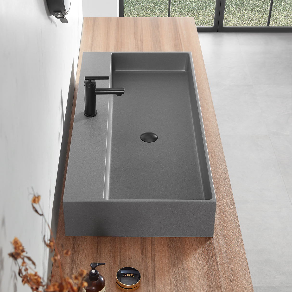 Bathroom sink, Wall-Mount or Countertop Install, 40" Composite Material in Matte Gray with Single Faucet Hole， SVWS601-40GR