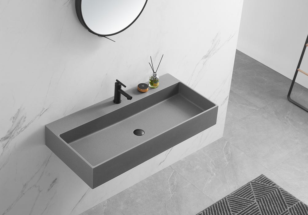 Bathroom sink, Wall-Mount or Countertop Install, 40" Composite Material in Matte Gray with Single Faucet Hole， SVWS601-40GR