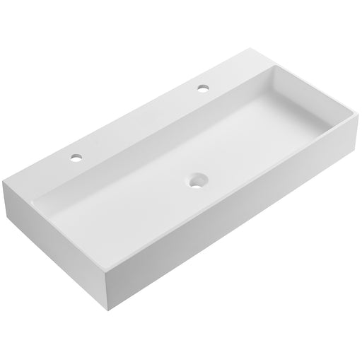 Serene Valley Bathroom Sink, Wall-Mount Install or On Countertop, 47" with Double Faucet Hole, Solid Surface Material for Max Elegance
