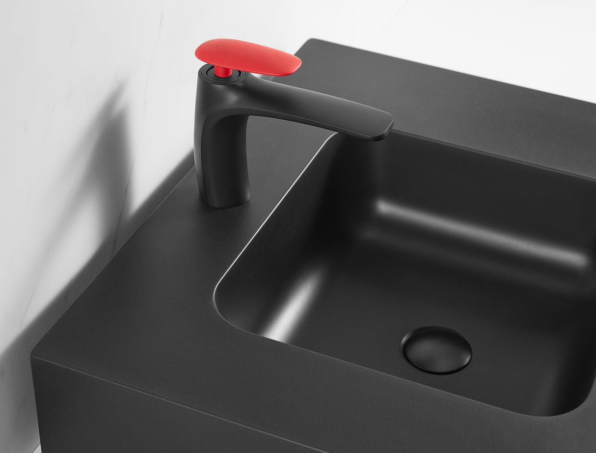 Bathroom Sink, Solid Surface Material, Wall-Mount or Countertop Install, 24" with Single Faucet Hole in Matte Black， SVWS602-26BK