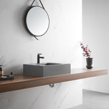 Bathroom Sink, Solid Surface Material, Wall-Mount or Countertop Install, 24" with Single Faucet Hole in Matte Gray， SVWS602-26GR