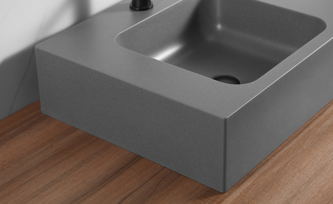 Bathroom Sink, Solid Surface Material, Wall-Mount or Countertop Install, 24" with Single Faucet Hole in Matte Gray， SVWS602-26GR