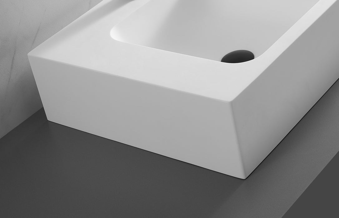 Bathroom Sink, Solid Surface Material, Wall-Mount or Countertop Install, 24" with Single Faucet Hole in Matte White， SVWS602-26WH