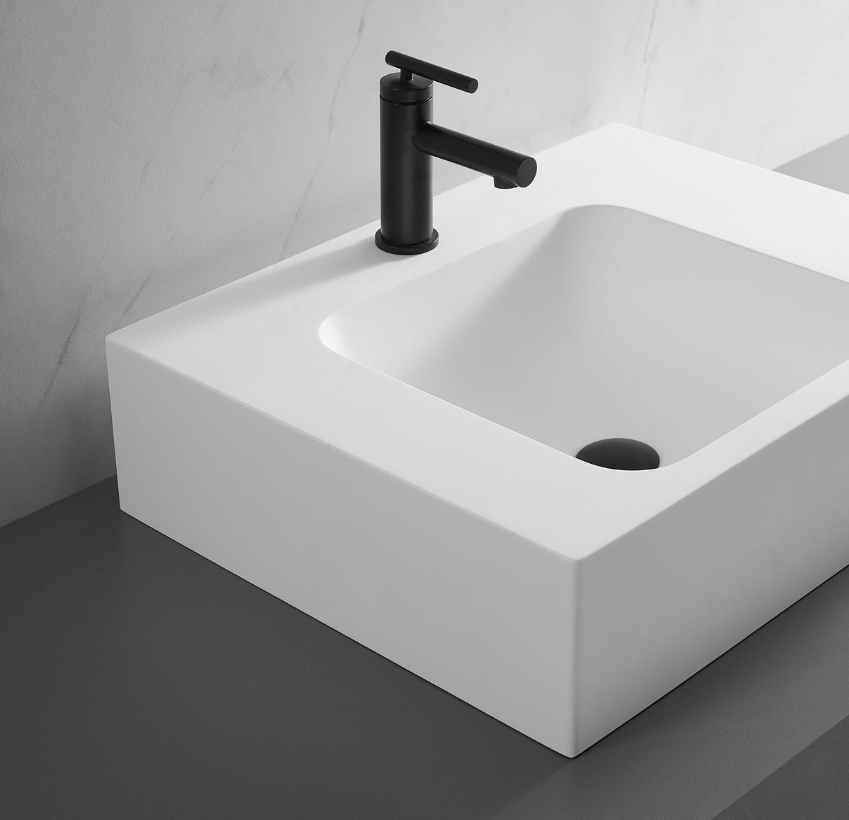 Bathroom Sink, Solid Surface Material, Wall-Mount or Countertop Install, 24" with Single Faucet Hole in Matte White， SVWS602-26WH