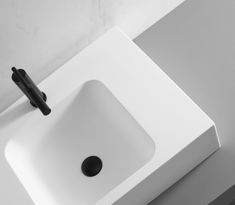 Bathroom Sink, Solid Surface Material, Wall-Mount or Countertop Install, 24" with Single Faucet Hole in Matte White， SVWS602-26WH