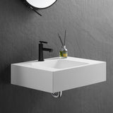 Bathroom Sink, Solid Surface Material, Wall-Mount or Countertop Install, 24" with Single Faucet Hole in Matte White， SVWS602-26WH