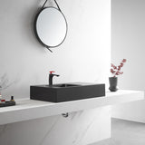 Bathroom Sink, Solid Surface Material, Wall-Mount or Countertop Install, 32" with Single Faucet Hole in Matte Black， SVWS602-32BK