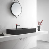 Bathroom Sink, Solid Surface Material, Wall-Mount or Countertop Install, 40" with Single Faucet Hole in Matte Black， SVWS602-40BK