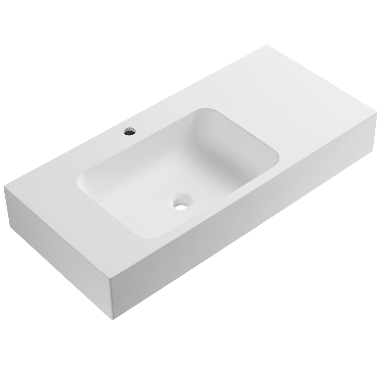 Bathroom Sink, Solid Surface Material, Wall-Mount or Countertop Install, 40" with Single Faucet Hole in Matte White， SVWS602-40WH