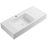 Bathroom Sink, Solid Surface Material, Wall-Mount or Countertop Install, 40" with Single Faucet Hole in Matte White， SVWS602-40WH