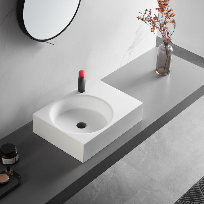 Bathroom Sink, Solid Surface Material, Wall-Mount or Countertop Install, 24" with Single Faucet Hole in Matte White， SVWS603L-26WH