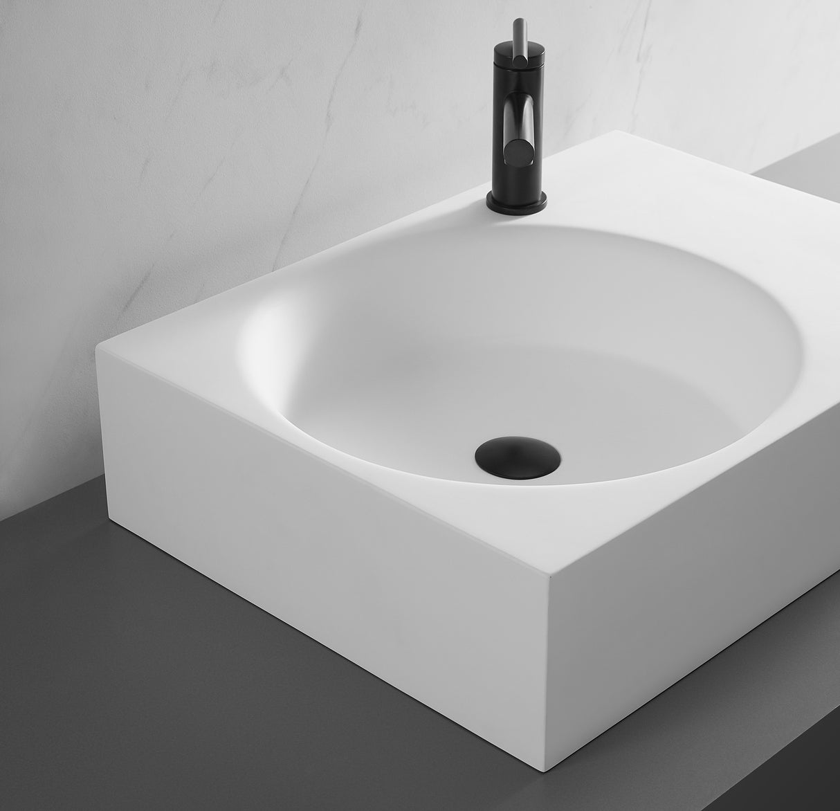 Bathroom Sink, Solid Surface Material, Wall-Mount or Countertop Install, 24" with Single Faucet Hole in Matte White， SVWS603L-26WH