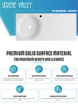 Bathroom Sink, Solid Surface Material, Wall-Mount or Countertop Install, 40" with Single Faucet Hole in Matte White， SVWS603L-40WH