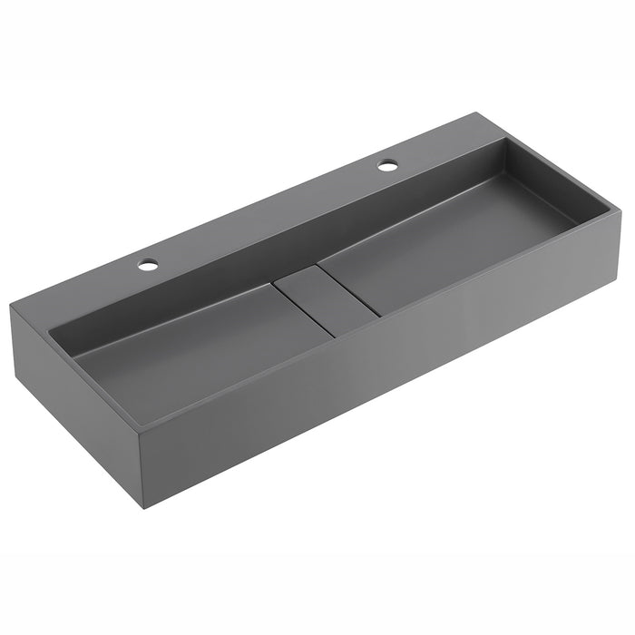 Serene Valley 47" Floating or Countertop Bathroom Sink, Double Faucet Holes with Hidden Drain, Solid Surface Material in Matte Gray, SVWS605-47GR