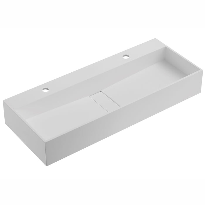 Serene Valley 47" Floating or Countertop Bathroom Sink, Double Faucet Holes with Hidden Drain, Solid Surface Material in Matte White, SVWS605-47WH