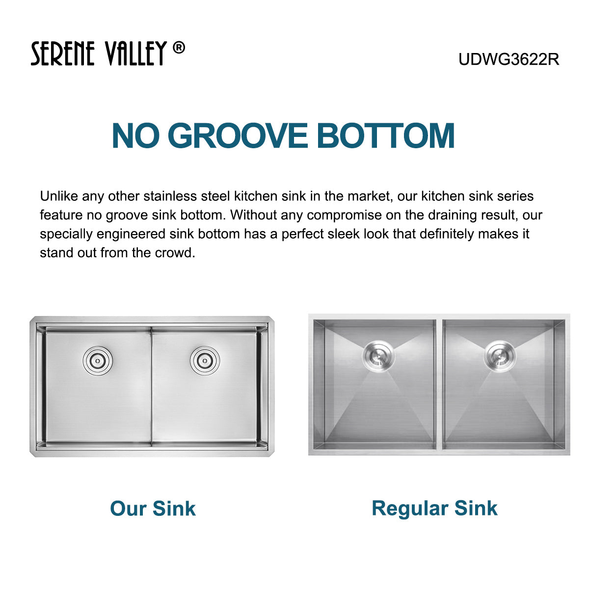 Serene Valley Workstation Kitchen Sink, 36-inch Double-Bowl Undermount, Cutting Board, Unique Thin Divider and Heavy-Duty Grids UDWG3622R