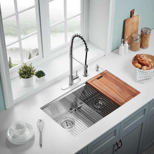 Serene Valley Workstation Kitchen Sink, 36-inch Double-Bowl Undermount, Cutting Board, Unique Thin Divider and Heavy-Duty Grids UDWG3622R