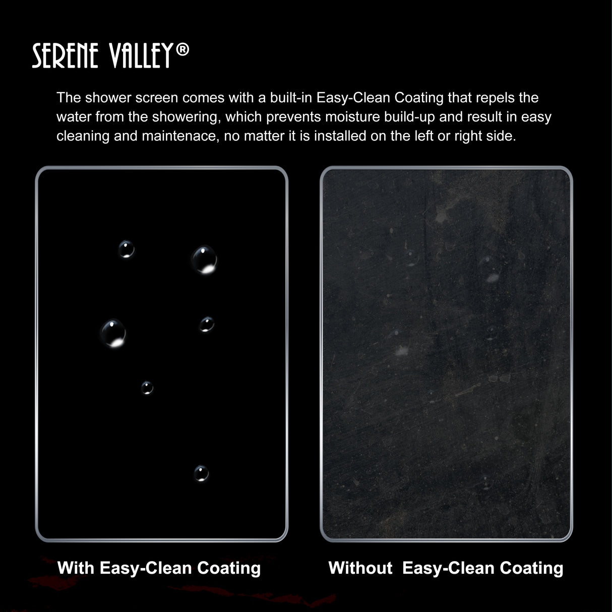 Serene Valley Stand-Alone Shower Screen SVSD5005-3474MB, 3/8" Tempered Glass with Easy-Clean Coating, Premium 304 Stainless Steel Construction with Reversible Installation, Matte Black Finish